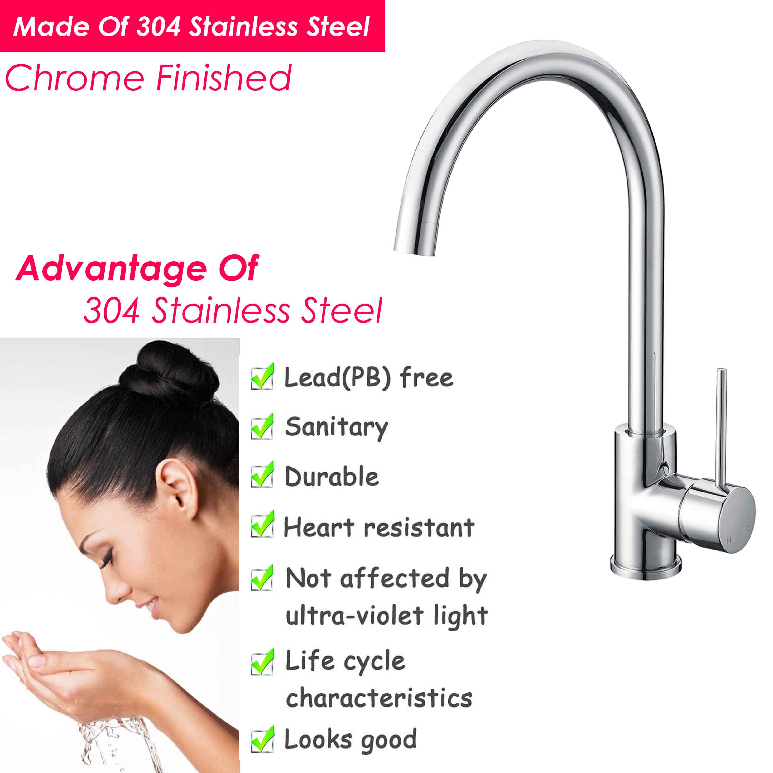 Watermark Kitchen Sink Tap Tall Basin Mixer Swivel Spout Faucet Lead