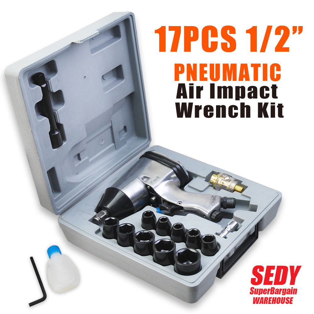 17 PC 1/2" Dr Air Impact Wrench Rattle Gun Tool Set Socket Pneumatic