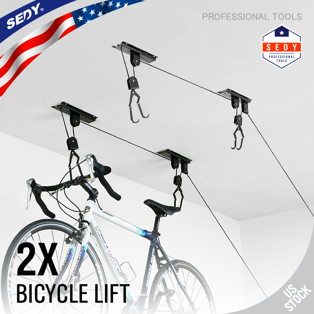 2 Packs Ceiling Mounted Bike Lift Mountain Bicycle Hoist Garage Utility