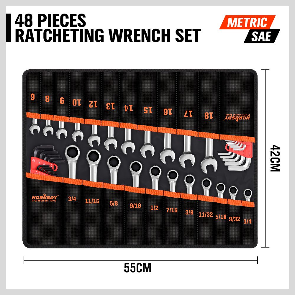 48pc Combination Spanners Ratchet Wrench Allen Key Kit Metric 6 18mm