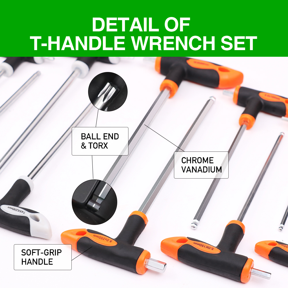 16 Piece THandle Allen wrench Set Long Arm Ball End Hex Key Torx Star