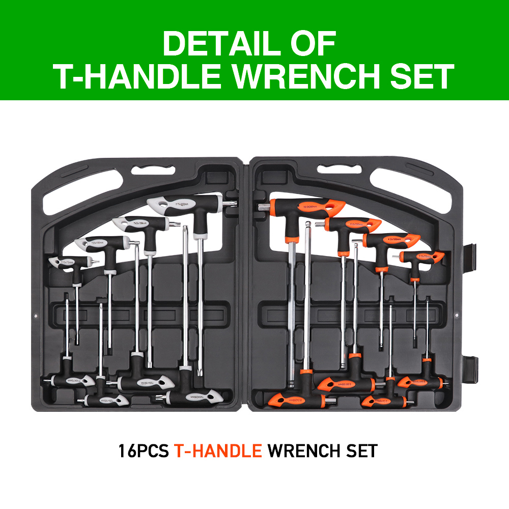 16 Piece THandle Allen wrench Set Long Arm Ball End Hex Key Torx Star