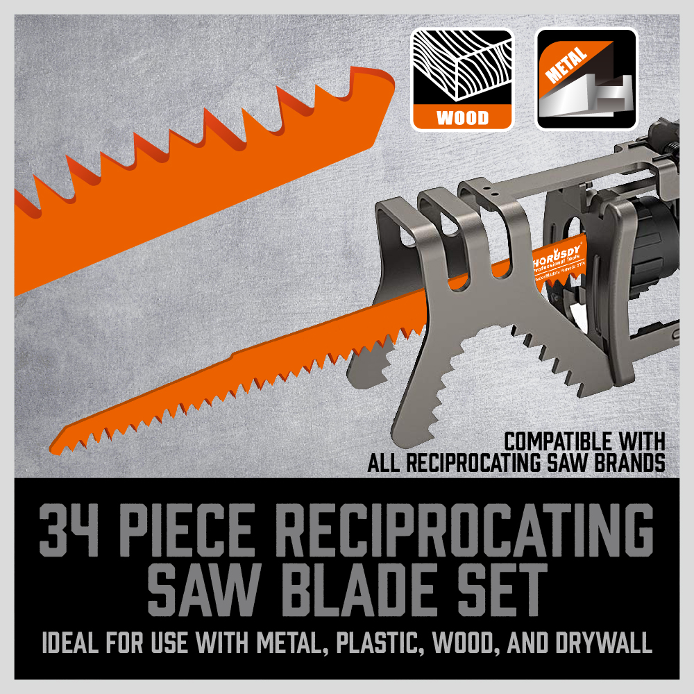 16-Piece Reciprocating Saw Blade Set – Metal & Wood Cutting Blades, Pruner Blades, Cr-V Steel & Bi-Metal Construction
