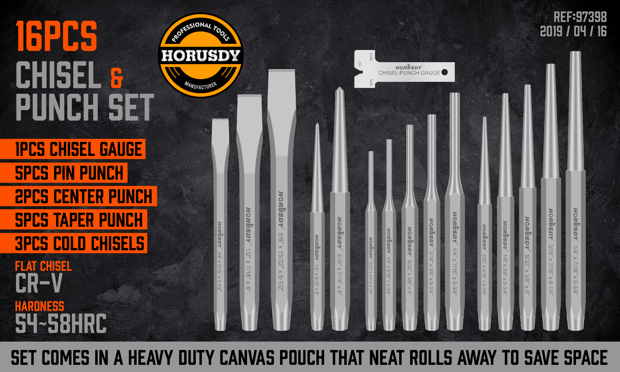 16PC Punch and Chisel Set Taper/Pin/Center Punch Cold Chisels With