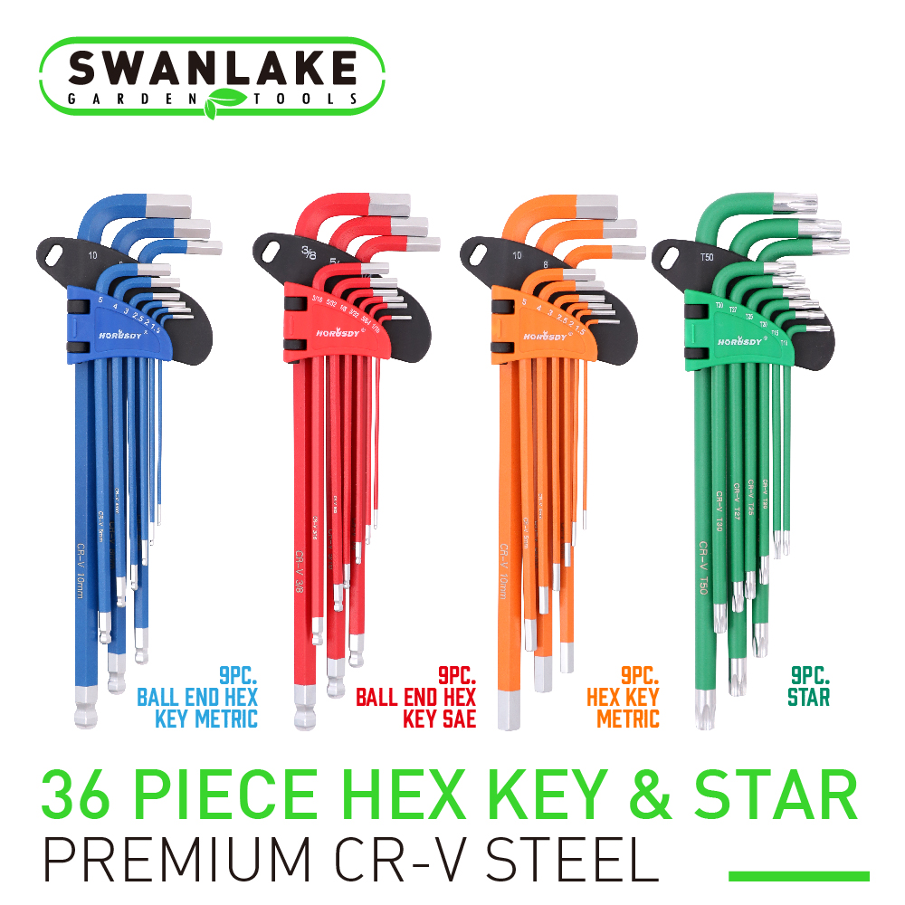 36pc Ball End Hex Key Allen Wrench Set Star Long Arm SAE Metric