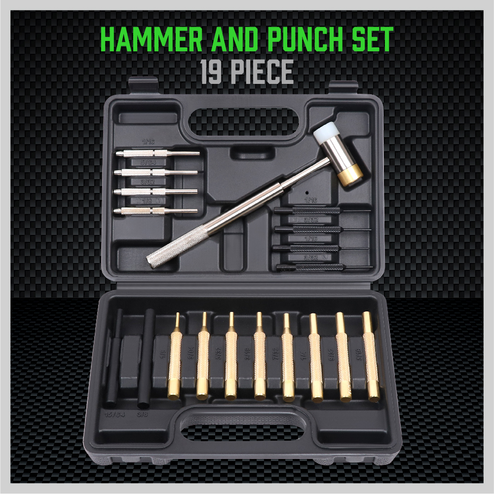19pcs Wheeler Pin Punch Set Brass Steel Punch Hammer with Storage Case