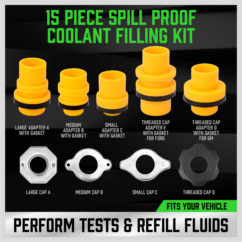 15 Piece Spill Proof Radiator Coolant Filling Funnel Kit Car Auto Fluid