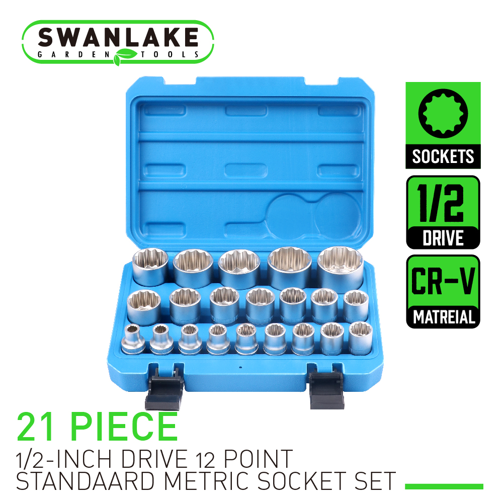21Pcs 1/2" Drive 12 Point Universal Metric Spline Socket Set CrV steel