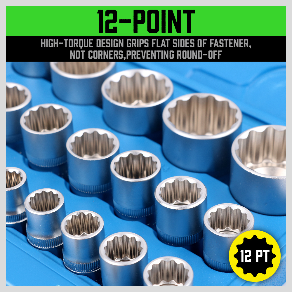 21Pcs 1/2" Drive 12 Point Universal Metric Spline Socket Set CrV steel