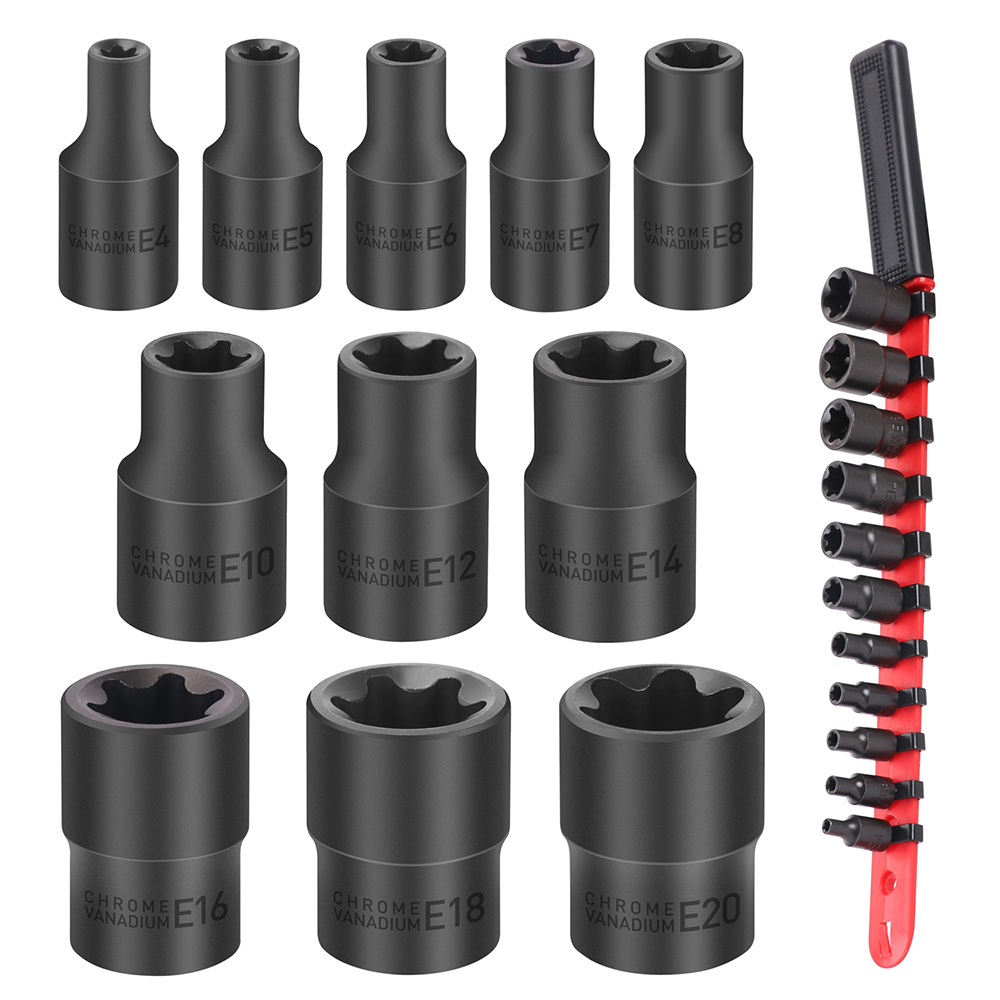 11 pc female e torx star socket set rail e4 e20 driver torque socket