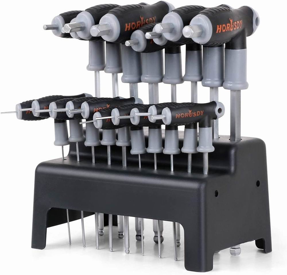 SAE & Metric T Handle Allen Wrench Ball End Hex Key Set w/Storage Stand