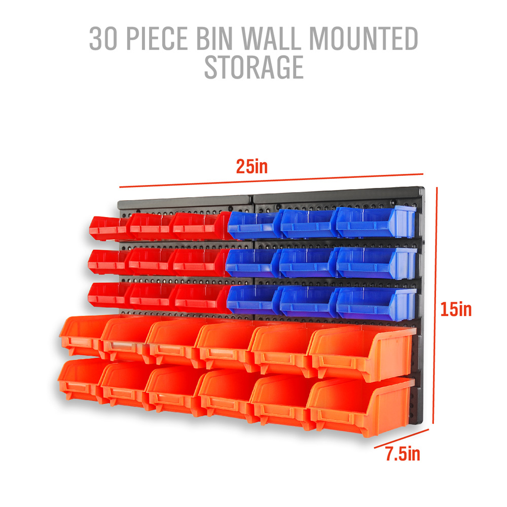 Screw Organizer Wall Mounted Storage Bins - 30pc Small Parts Organizer –