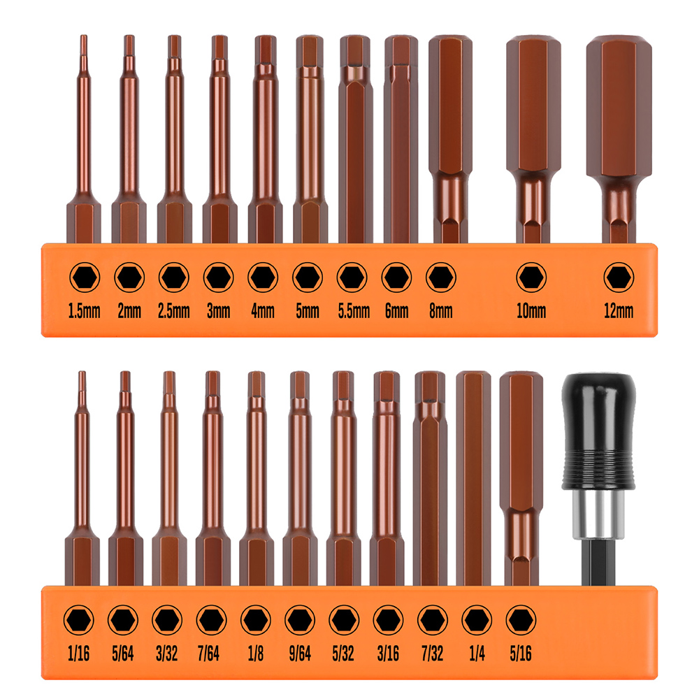 23Pc Hex Key Allen Drill Bit Set S2 Quick Change Driver MM