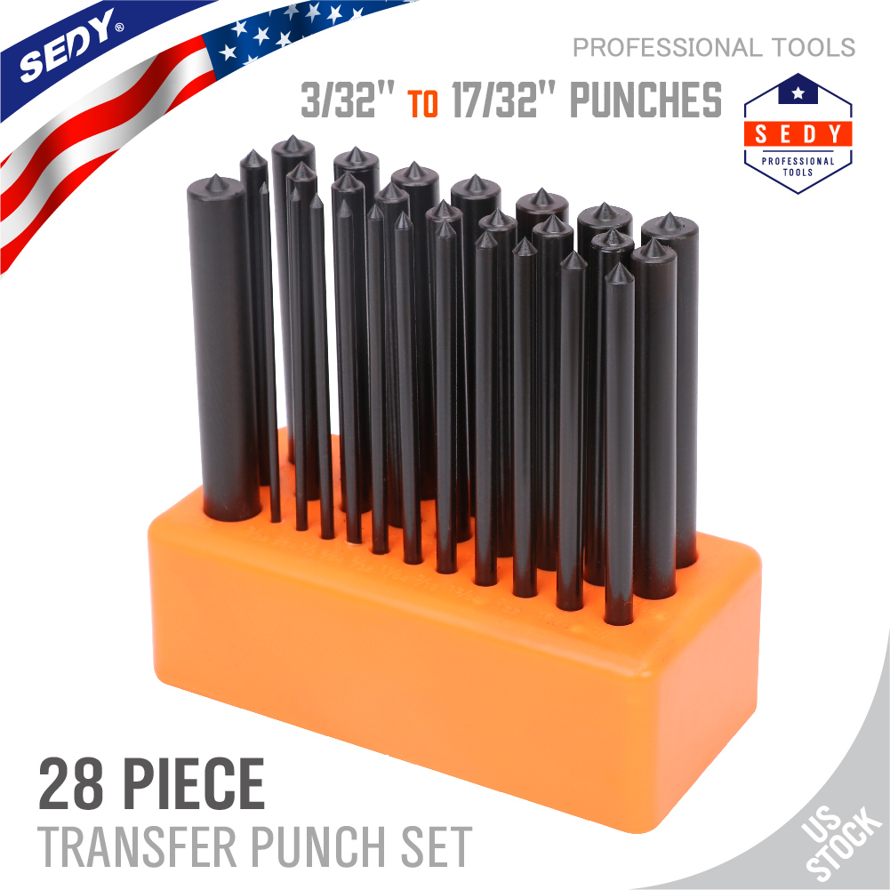 28Pcs Center Transfer Punch Set 3/32" 1/2" Heat Treated Alloy Steel