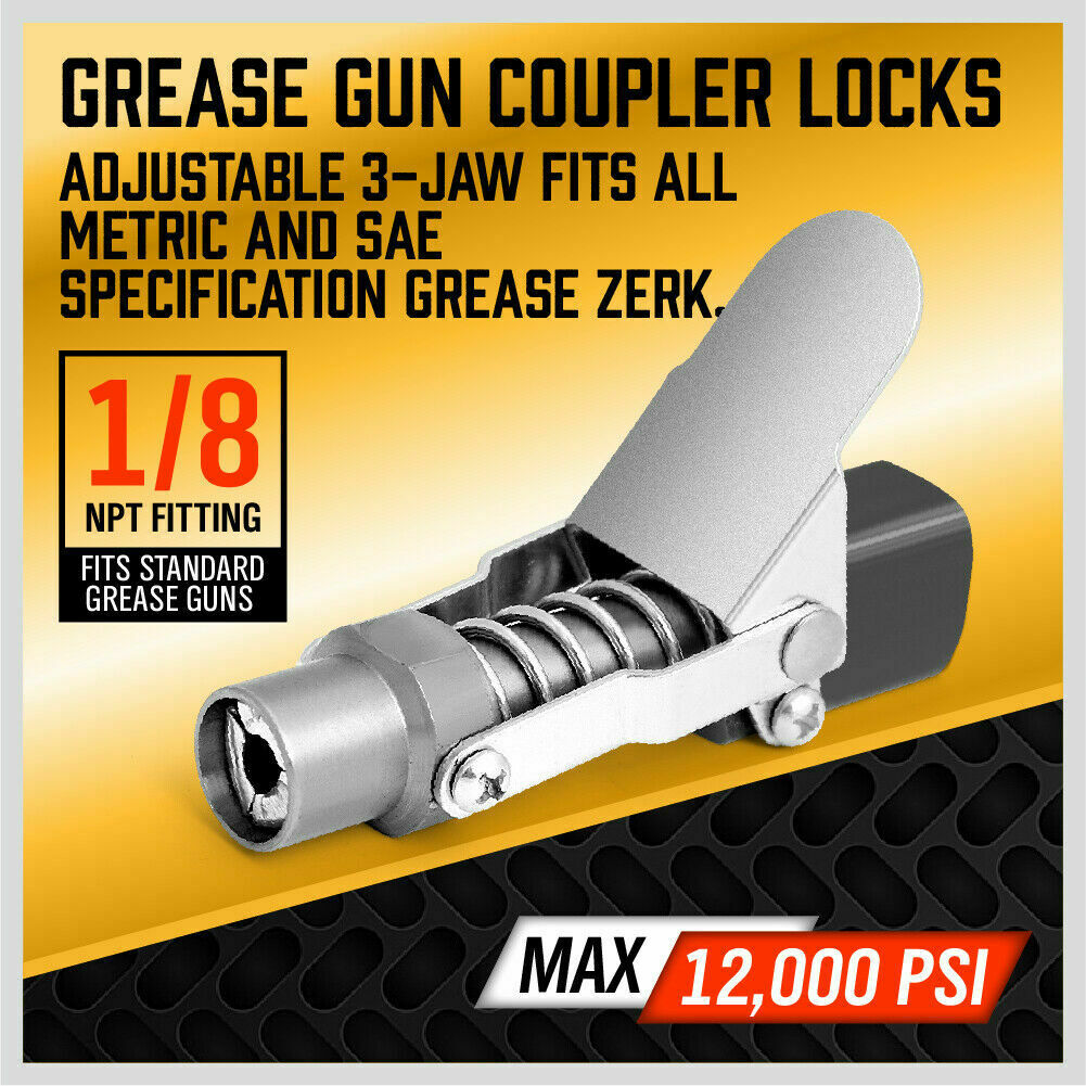 Grease Gun Coupler Quick Release & Lock 1/8‘’ NPT Rated 10,000 PSI