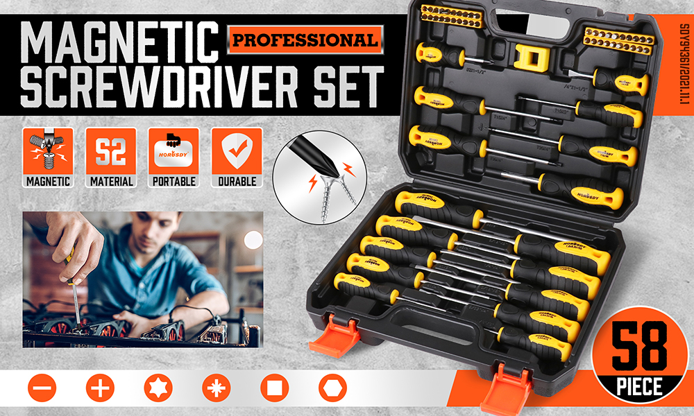 HORUSDY 58pcs Screwdriver Set Magnetic Precision Tool Kit Slotted Phillips  Torx
