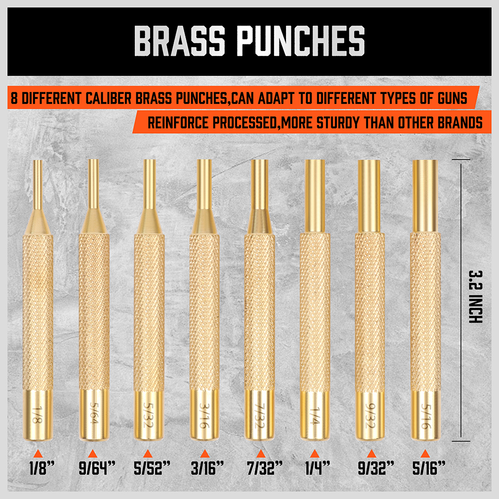 19Pcs Pin Punch Set Brass Steel Nylon Punch Hammer Gunsmith Drift