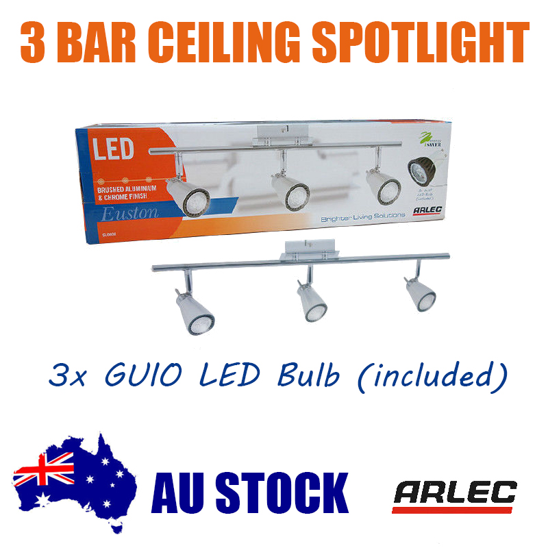 Details About Arlec 1 3 4 Bar Ceiling Led Spotlight Aluminium Chrome 35 Watt Light Bulb