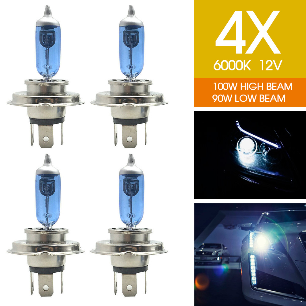 2 H4 Xenon Car Headlight Globes Halogen Bulbs 6000K 100W 12V Super White Light