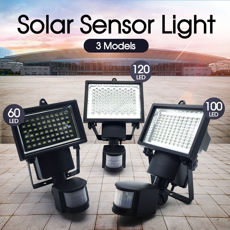 60 100 120 LED Solar Motion Sensor Light Outdoor Garden Security Lamp