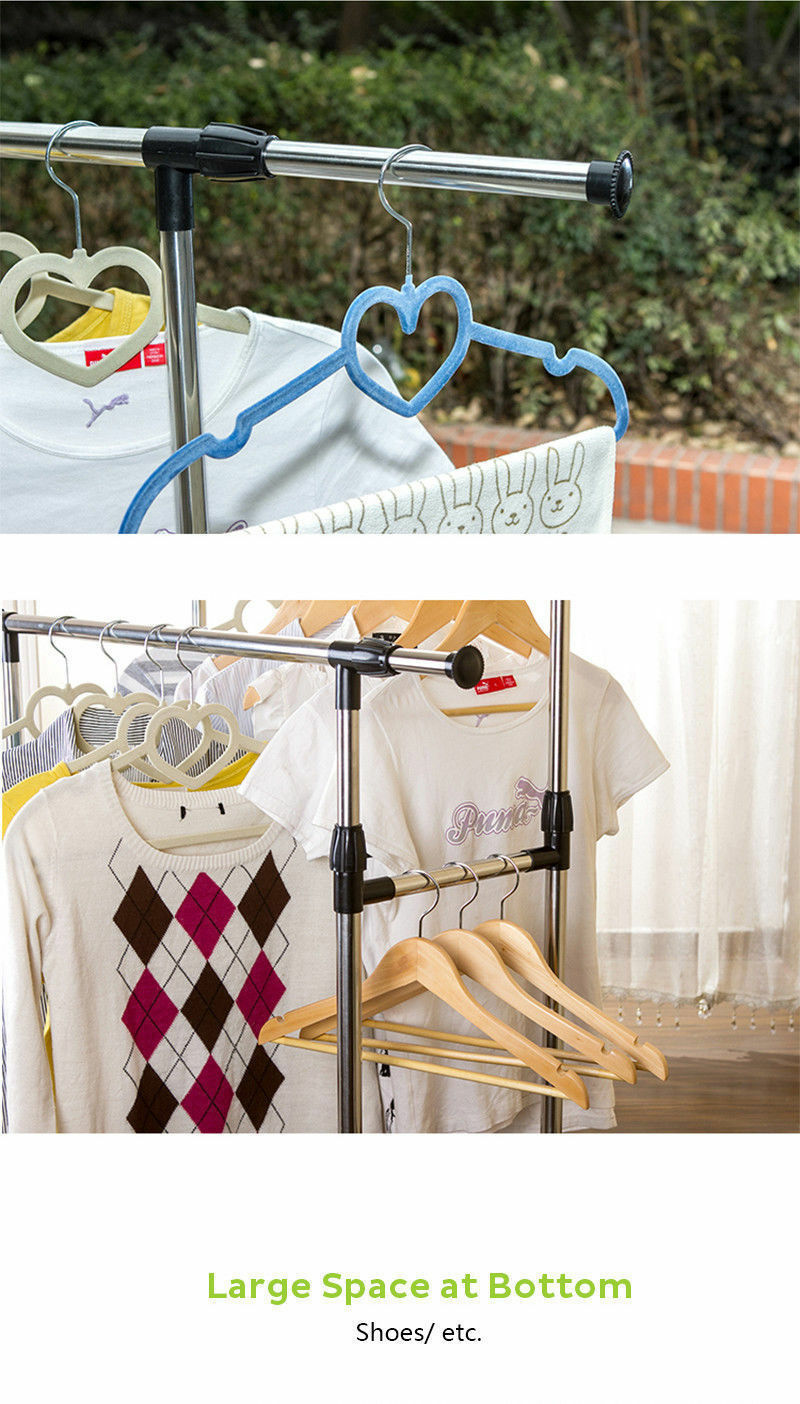 Adjustable Garment Holder Clothes Rack Double Stainless Shelf Hanger ...