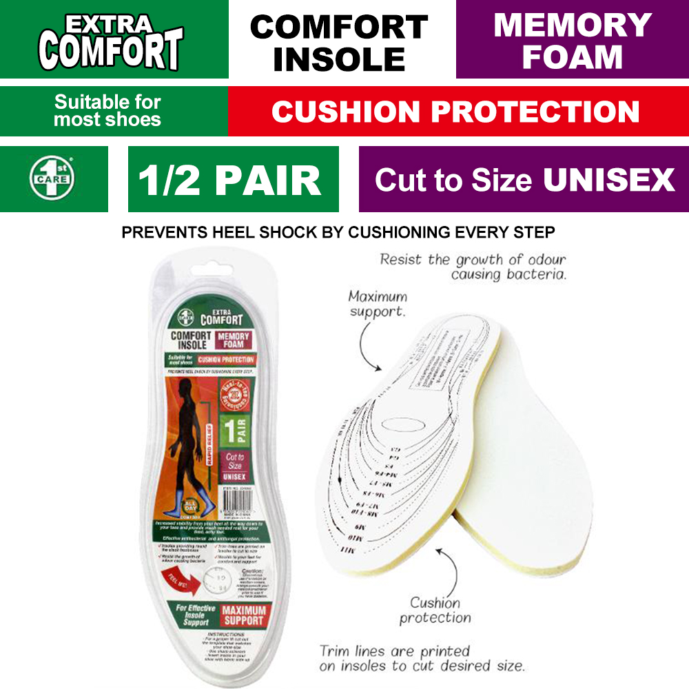 Foot Comfort Memory Insoles Unisex Mould Orthopaedic Foam Pair UK Shoe Size 3-11 