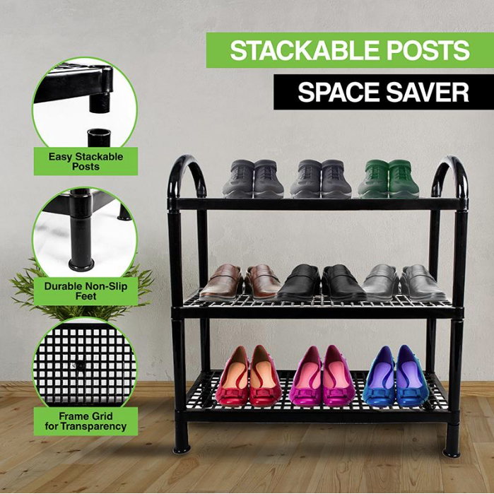 Home Master 3 Tier Shoe Rack Stackable Non Slip Rubber Feet Portable Compact 745325691099 Ebay