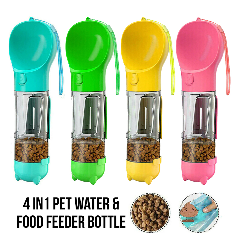 4 in1 Pet Feeder Dog Cat Puppy Water Bottle Cup Travel Pooper Scooper ...