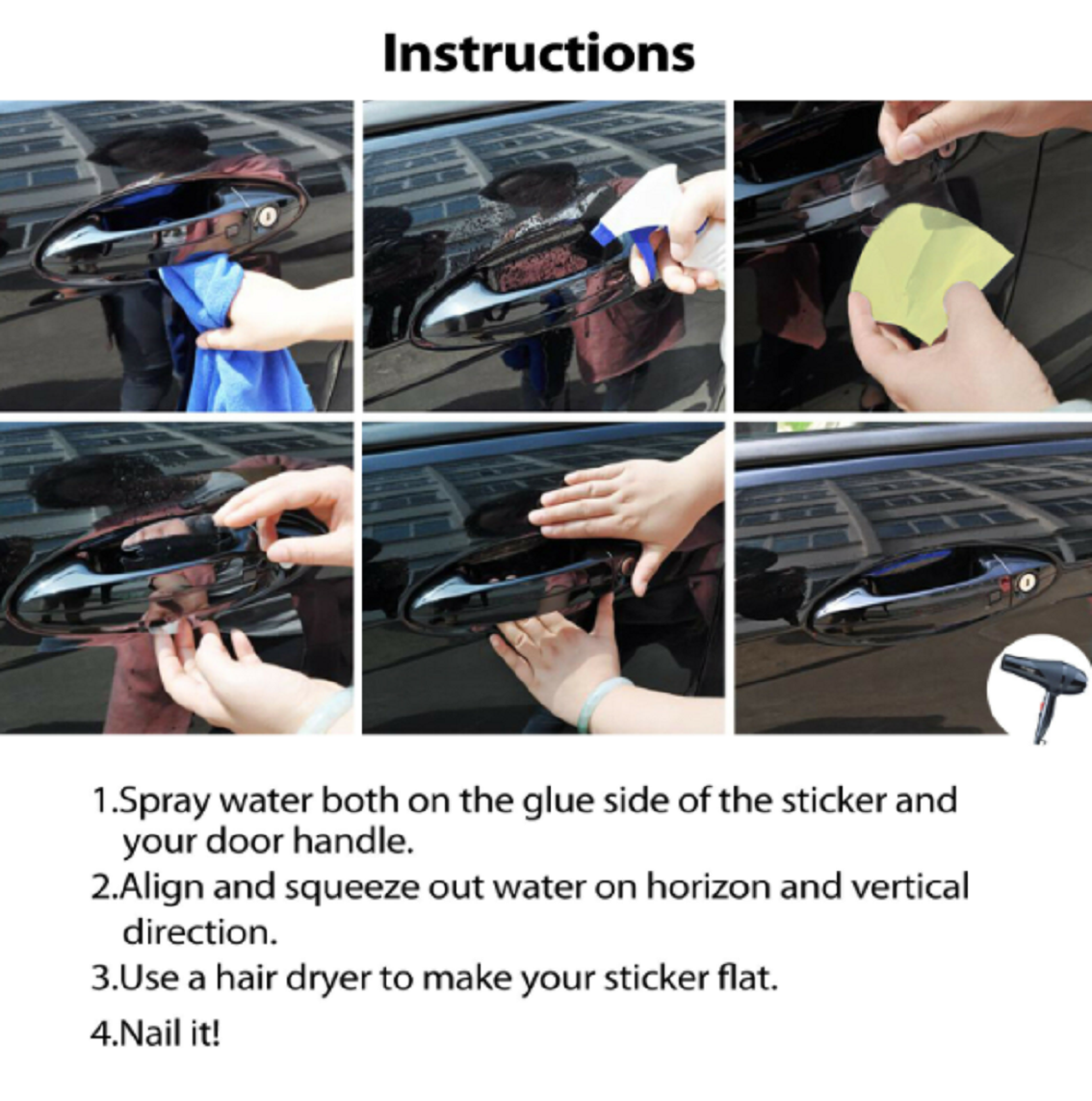 12PCS Car Door Handle Paint Scratch Protector Film Stickers Transparent