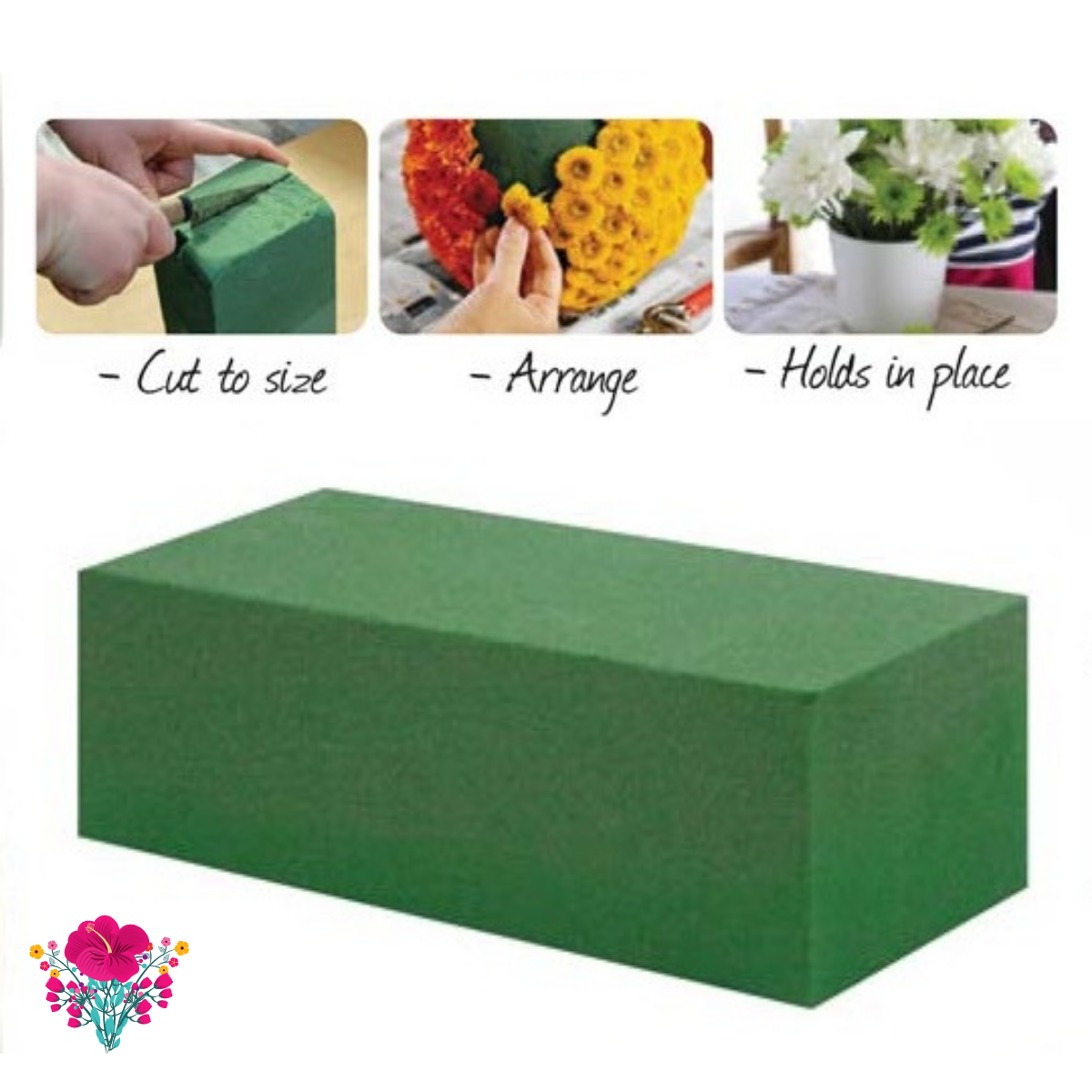 1pc Green Rectangle-Shaped Water-Absorbent Foam For Flowers, Ideal