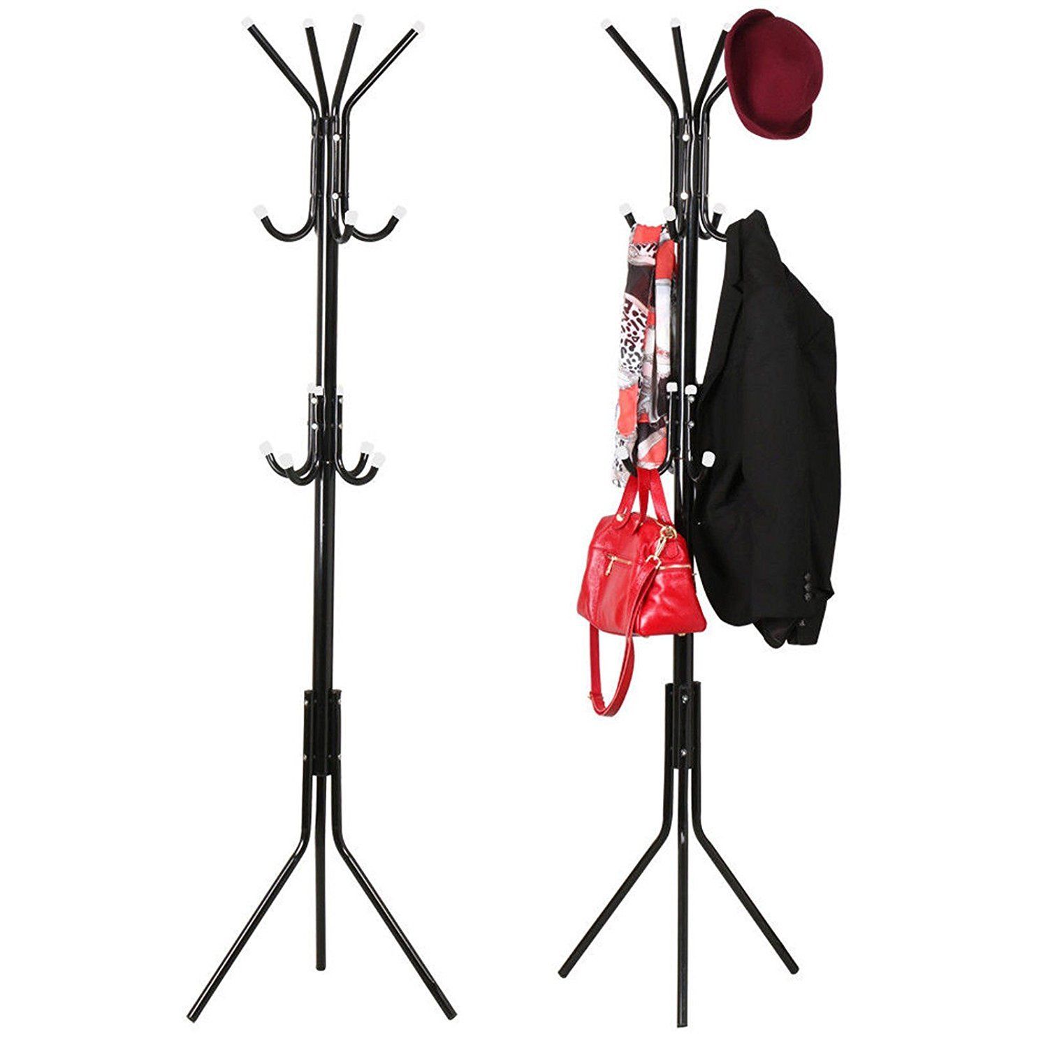 12 Hook Hanger Stand Coat Hat Clothes Rack 3-Tier Storage Metal Tree ...