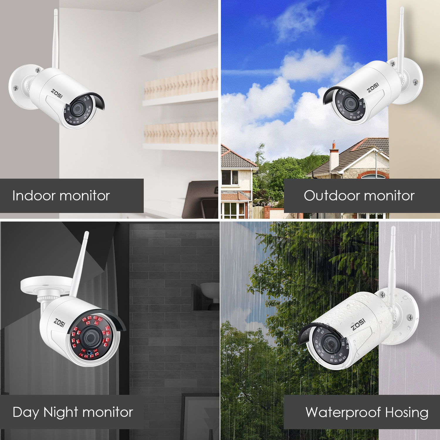 ZOSI HD 1080P 2.0MP Wireless Security IP Camera Outdoor 65ft IR Night