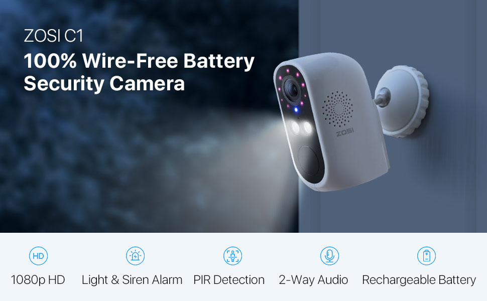 ZOSI Wire Free Rechargeable Battery Security IP Camera 1080p HD Human