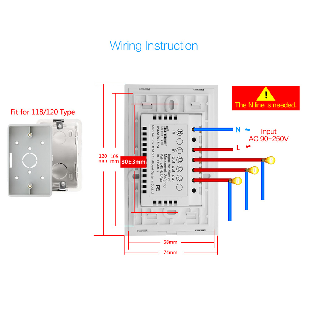 Sonoff T2 Us 1 2 3 Gang Smart Wifi Rf Panel Touch Switch