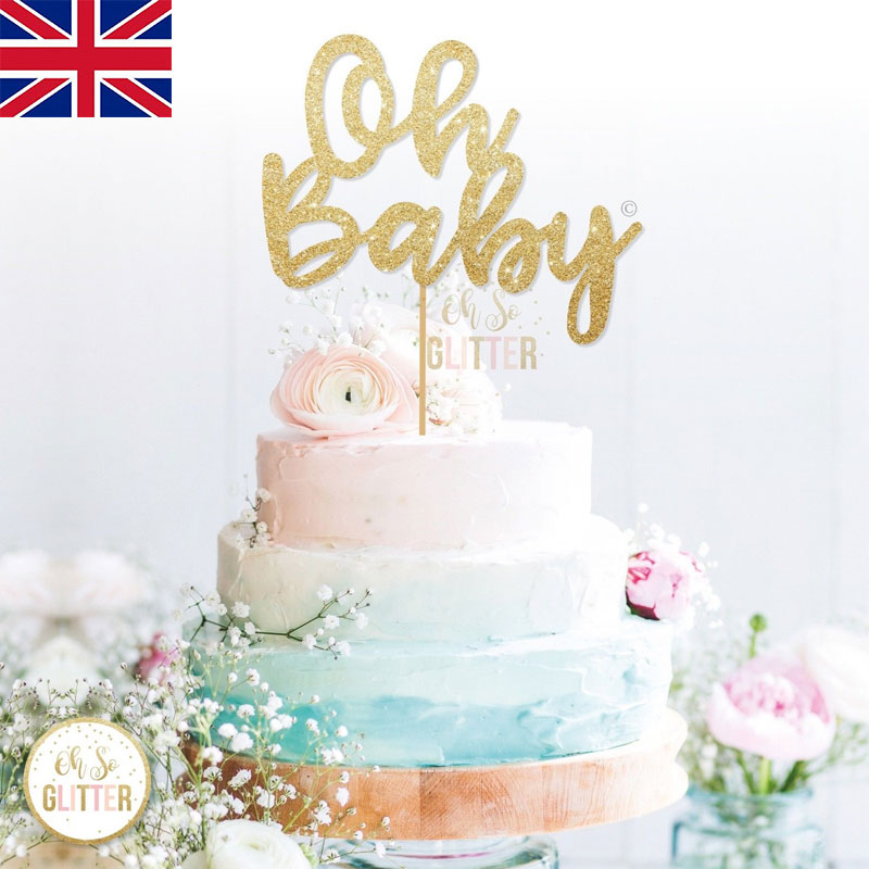 Oh Baby Gender Reveal Acrylic Gold Mirror Cake Topper Baby Shower