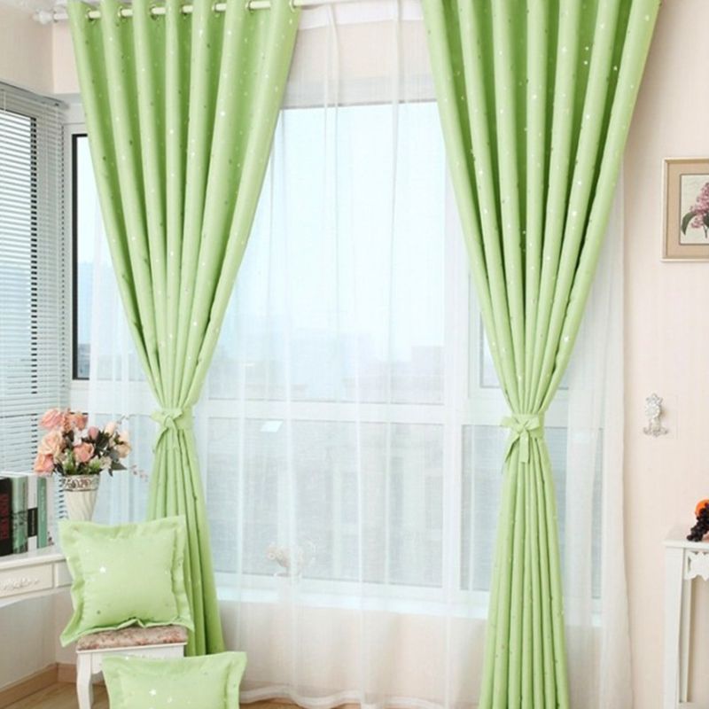 Blackout Ring Fabric Shiny Star Blockout Eyelet Drape Window Curtain Kid Bedroom