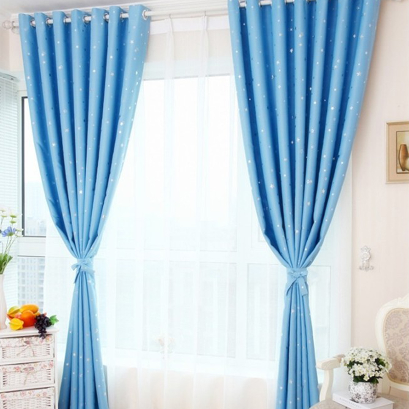 Blackout Ring Fabric Shiny Star Blockout Eyelet Drape Window Curtain Kid Bedroom