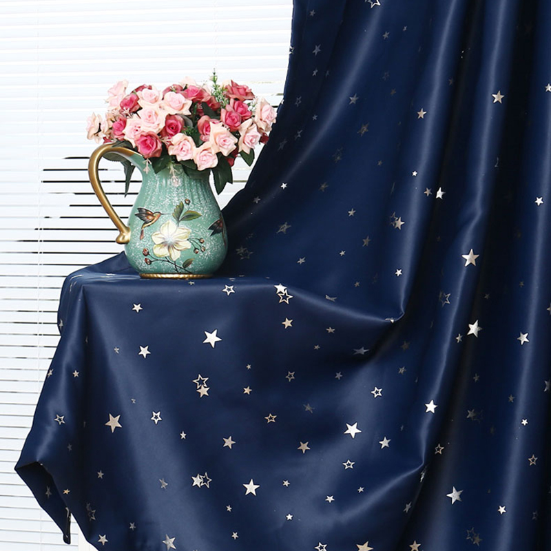 Blackout Ring Fabric Shiny Star Blockout Eyelet Drape Window Curtain Kid Bedroom