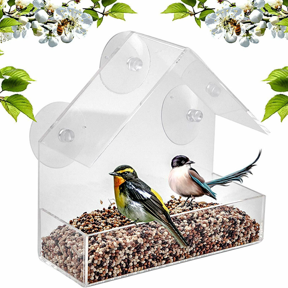 Brand New Window Glass Bird Feeder Clear Perspex Seed Peanut