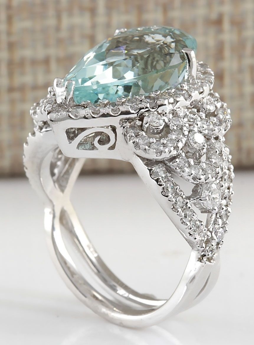  Large  Women Jewelry 925 Silver Aquamarine Gemstone Wedding  