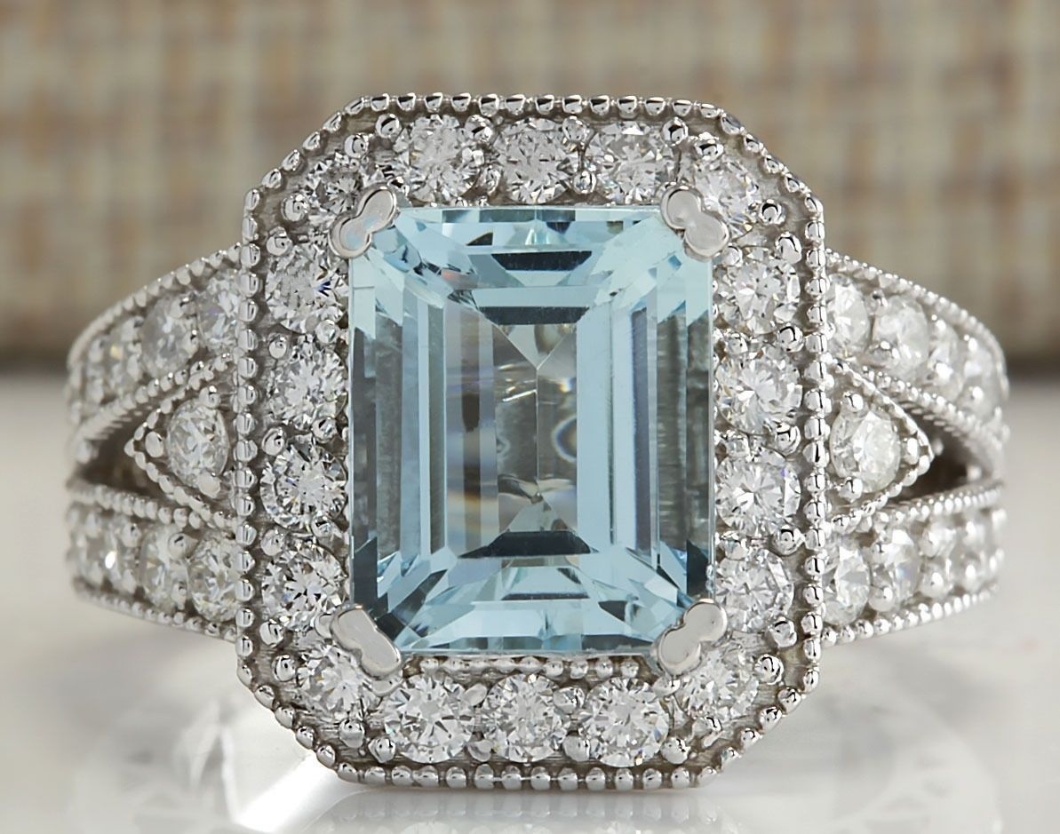 Large Women Jewelry 925 Silver Aquamarine Gemstone Wedding Bridal Ring ...