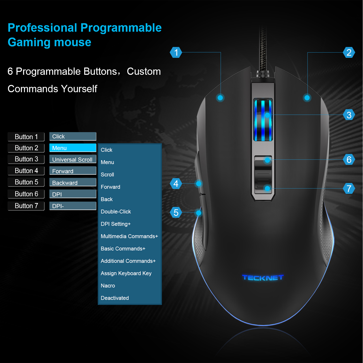 TeckNet RGB Wired Gaming Mouse 7200 DPI Adjustable Professional Game ...