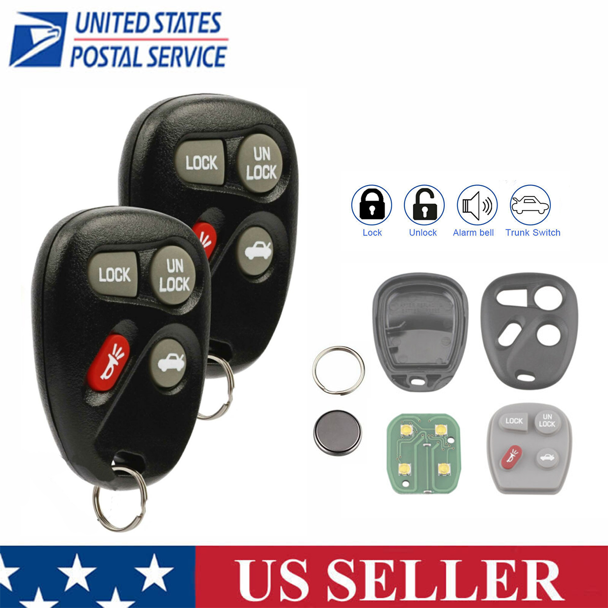 2 For 10443537 01-05 Chevrolet Impala Keyless Entry Remote Key Fob KOBLEAR1XT