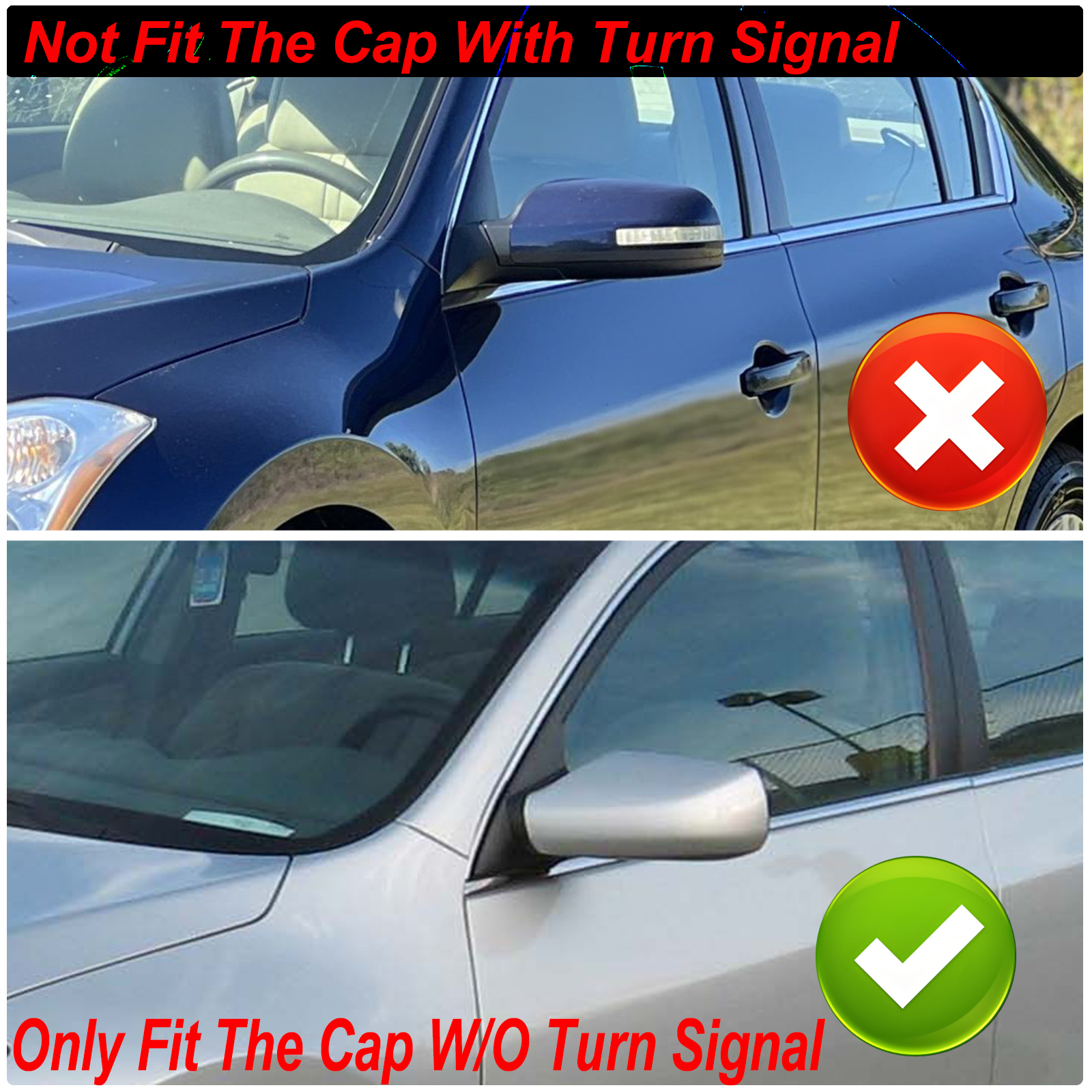 Pair Gloss Black Side Wing Mirror Cap Covers For 2007-2012 Nissan Sentra – Clip-On Fit