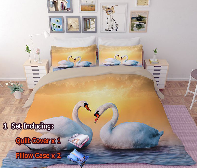 Pink Orange Feather Bird 3d Digital Print Bedding Duvet Quilt