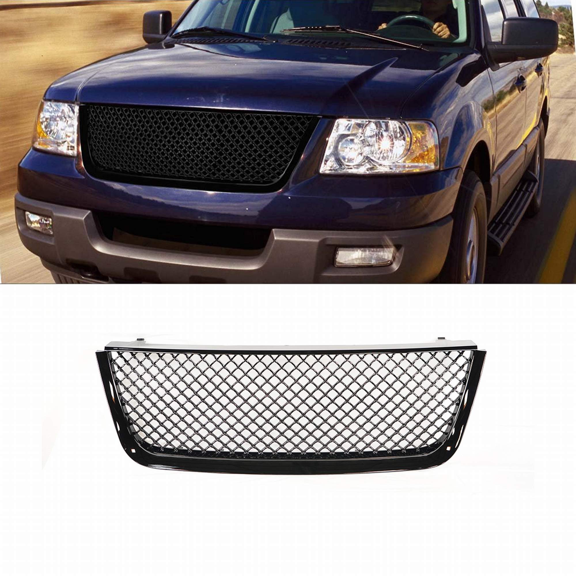Hood Mesh Grill For FORD EXPEDITION 2003 2004 2005 2006 Gloss Black Steel Grille eBay