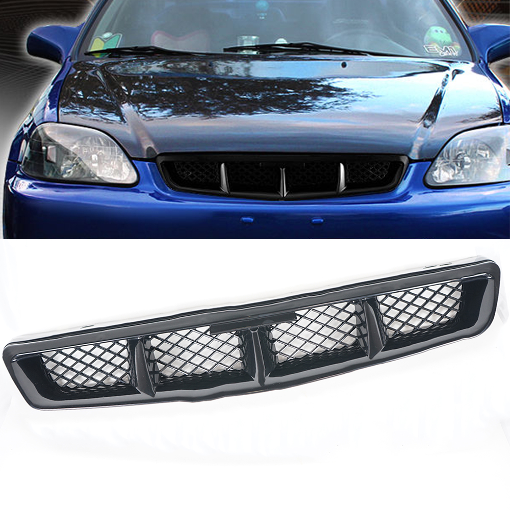 MESH GRILL FOR 1999-2000 CIVIC 2 3 4 DR TYPE-R PU BLACK ADD-ON FRONT BUMPER LIP