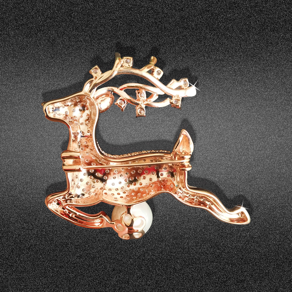 NASAMA Christmas Reindeer Brooch Pin Paved by Cubic Zirconia Coat Corsage Jewelry for Girls Women 