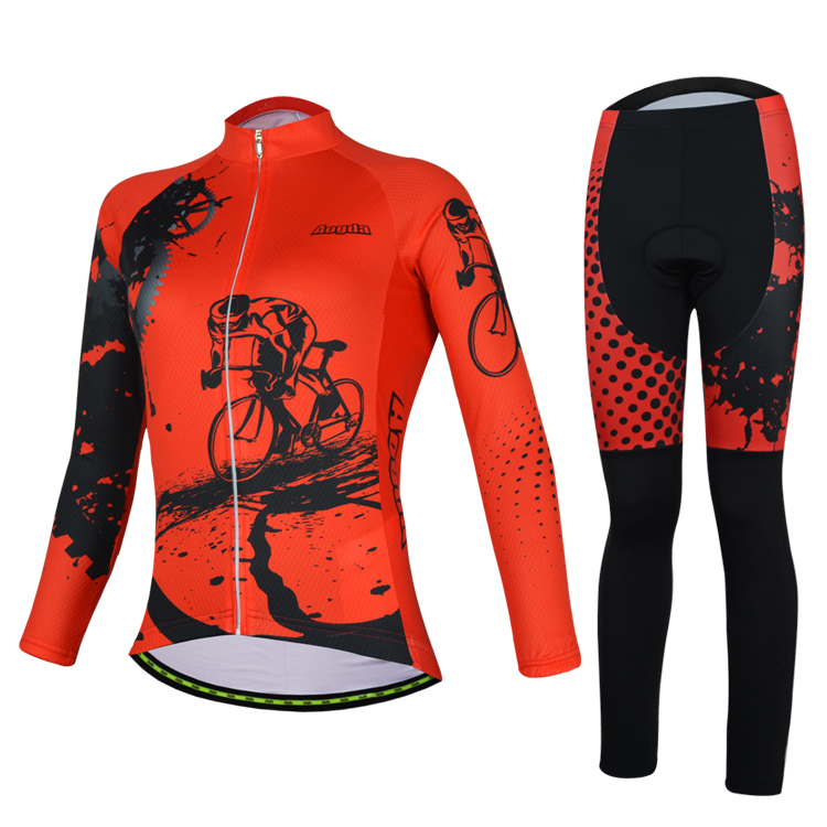 CHEJI Women's Cycling Clothing Long Sleeve Jersey and Padded Cycling Tights Set