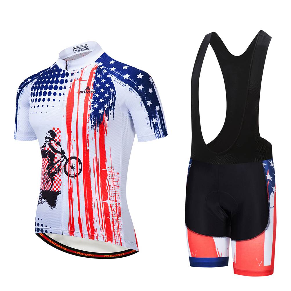 Miloto Streifen Fahrradtrikot Set Herren Radsport Trikot Radhose Trägerhose